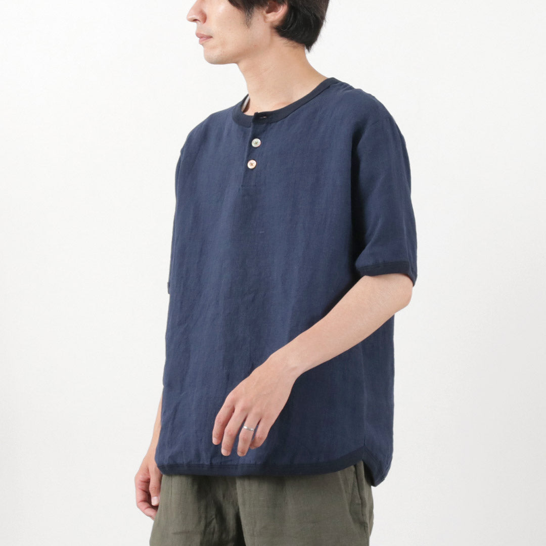 Re fait à Tokyo Japan / French Linen Henley Neck Neck T-shirt