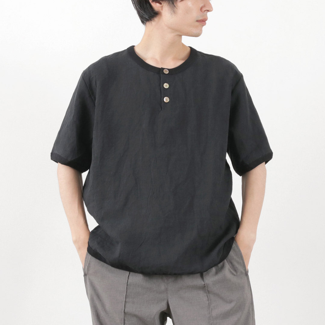 Re Hecha en Tokio Japón / Camiseta de Henley Neck Henley de lino francés