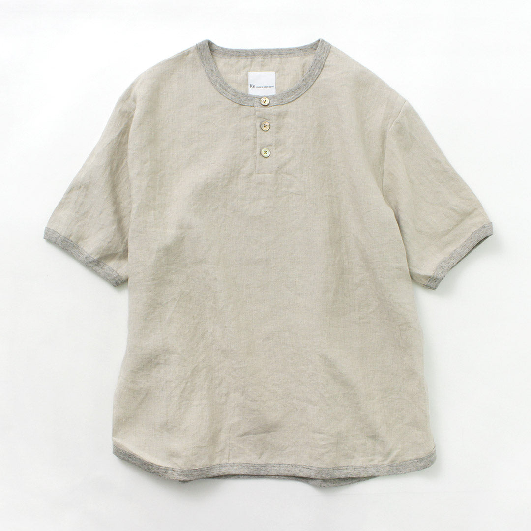 Re fait à Tokyo Japan / French Linen Henley Neck Neck T-shirt