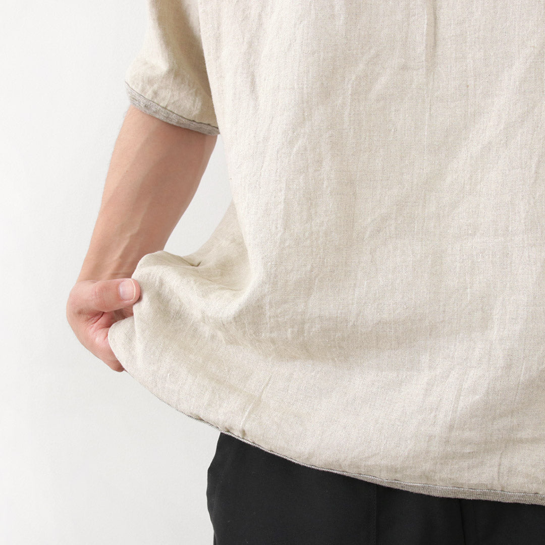 Re fait à Tokyo Japan / French Linen Henley Neck Neck T-shirt