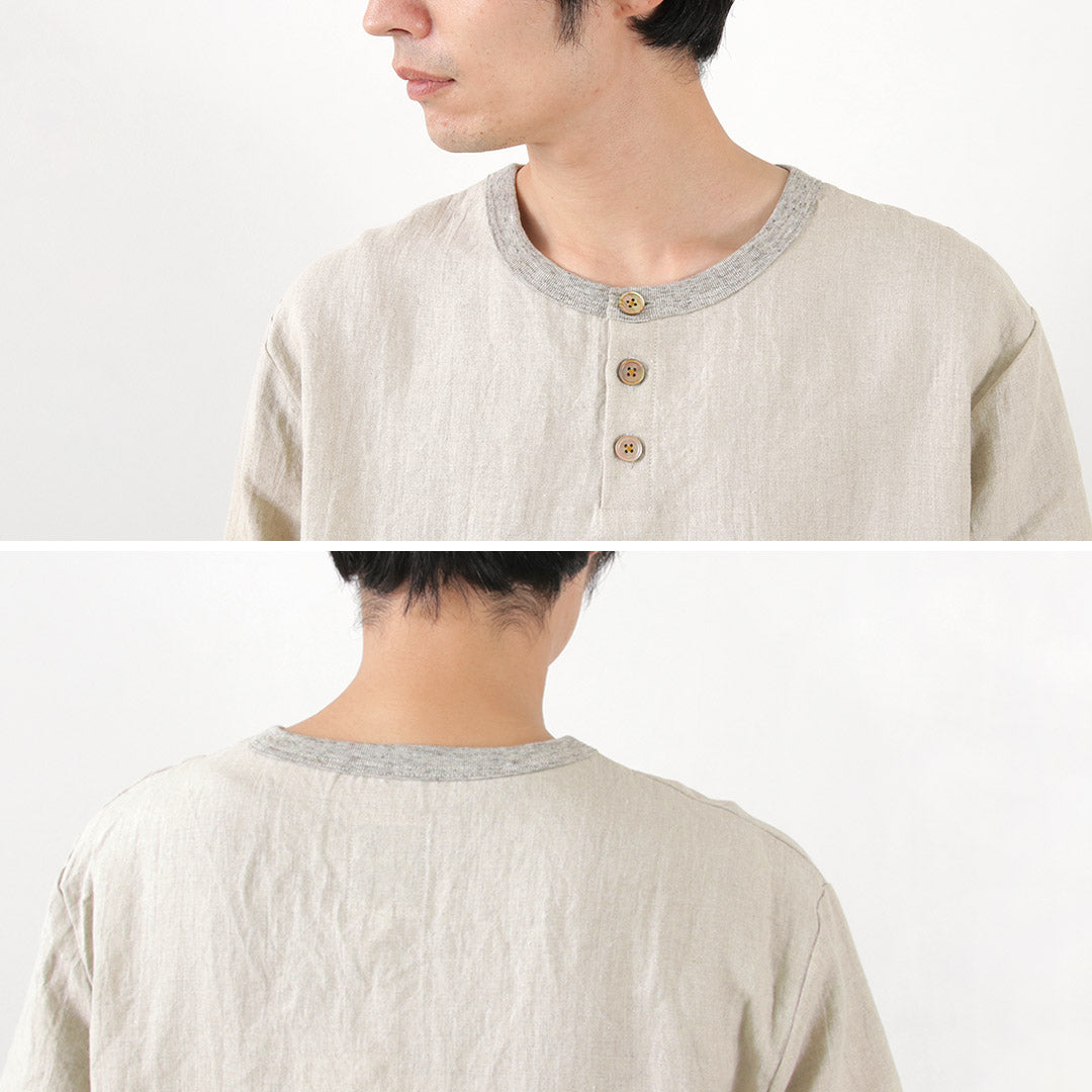 Re Hecha en Tokio Japón / Camiseta de Henley Neck Henley de lino francés