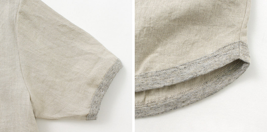 Re fait à Tokyo Japan / French Linen Henley Neck Neck T-shirt