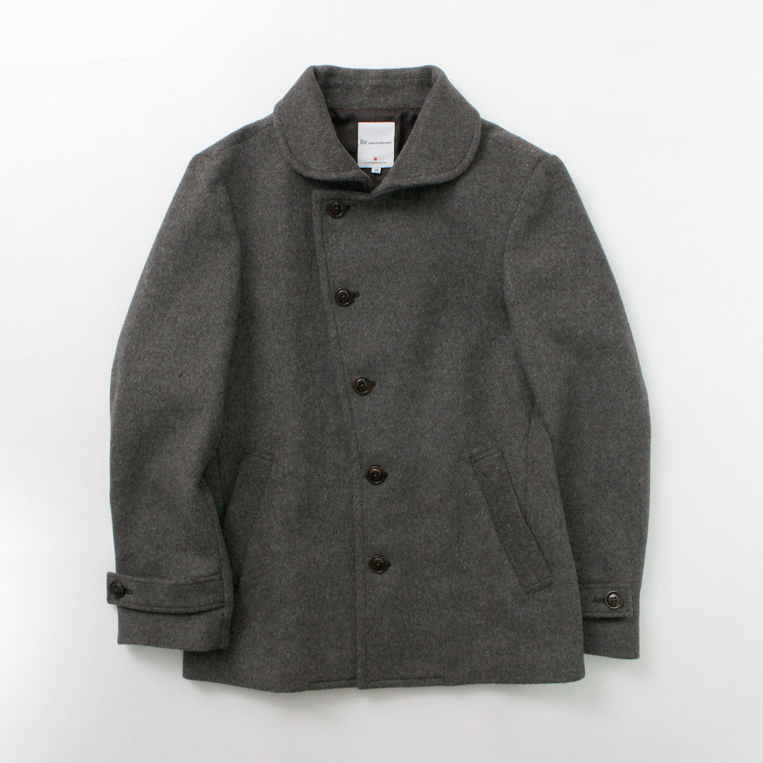 Re Hecho en Tokio Japón / lana Melton Stand Collar Pea Pea Coat