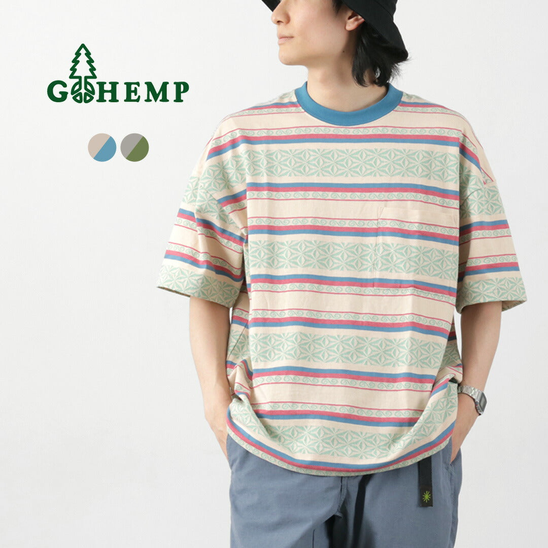 GOHEMP / WIDE SLIT 티셔츠 대마 잎 Jacquard