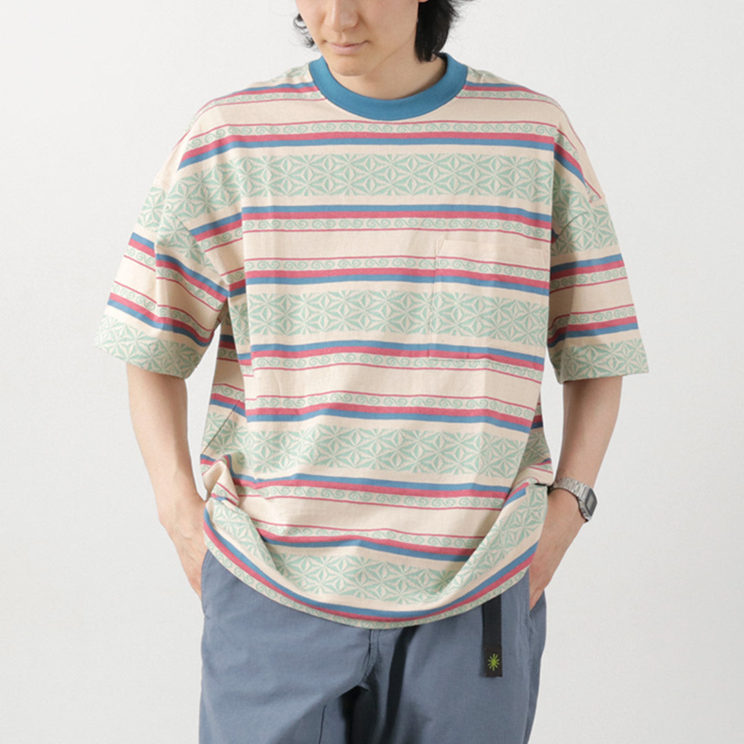 GOHEMP / WIDE SLIT 티셔츠 대마 잎 Jacquard