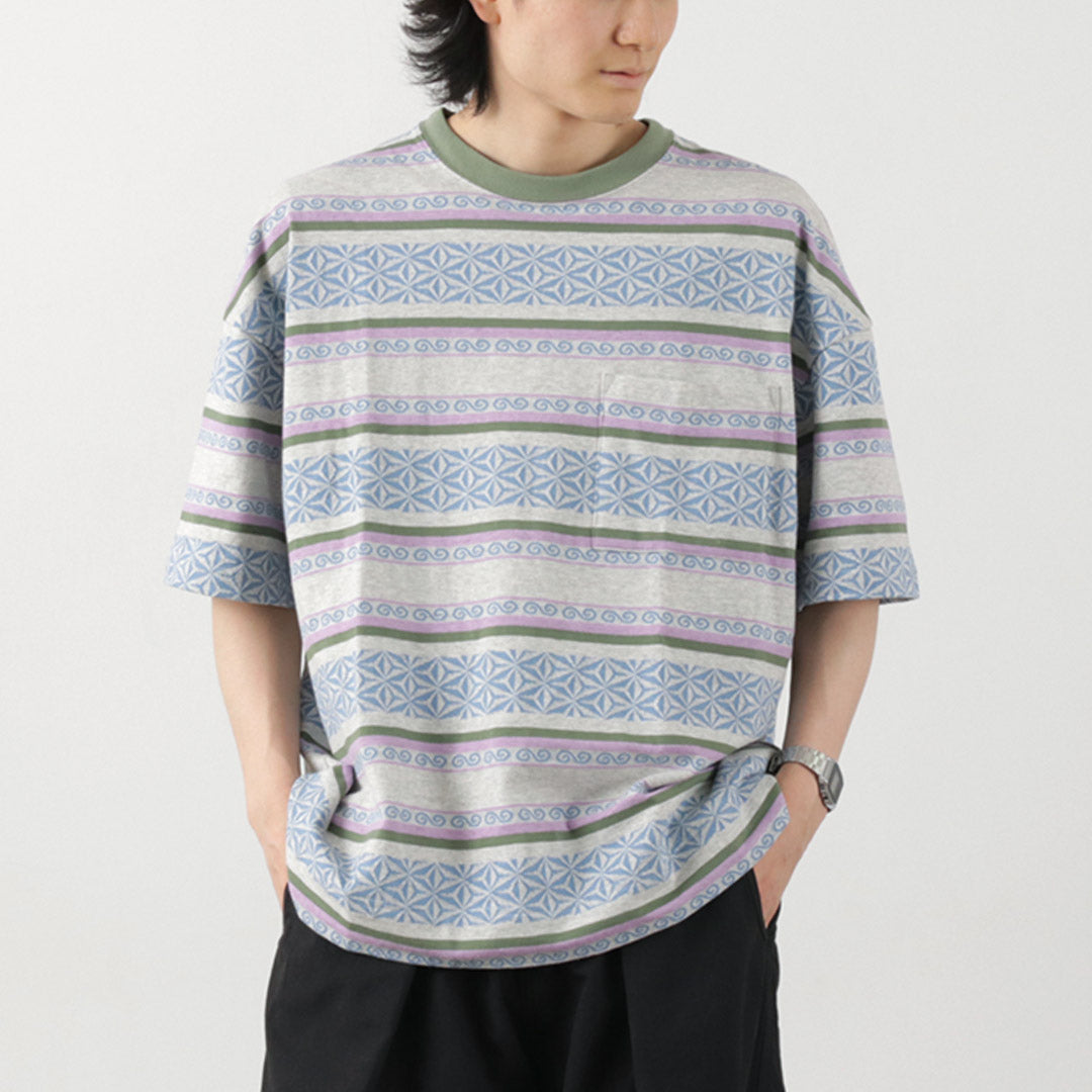 GOHEMP / Wide Slit T-Shirt Hemp Leaf Jacquard