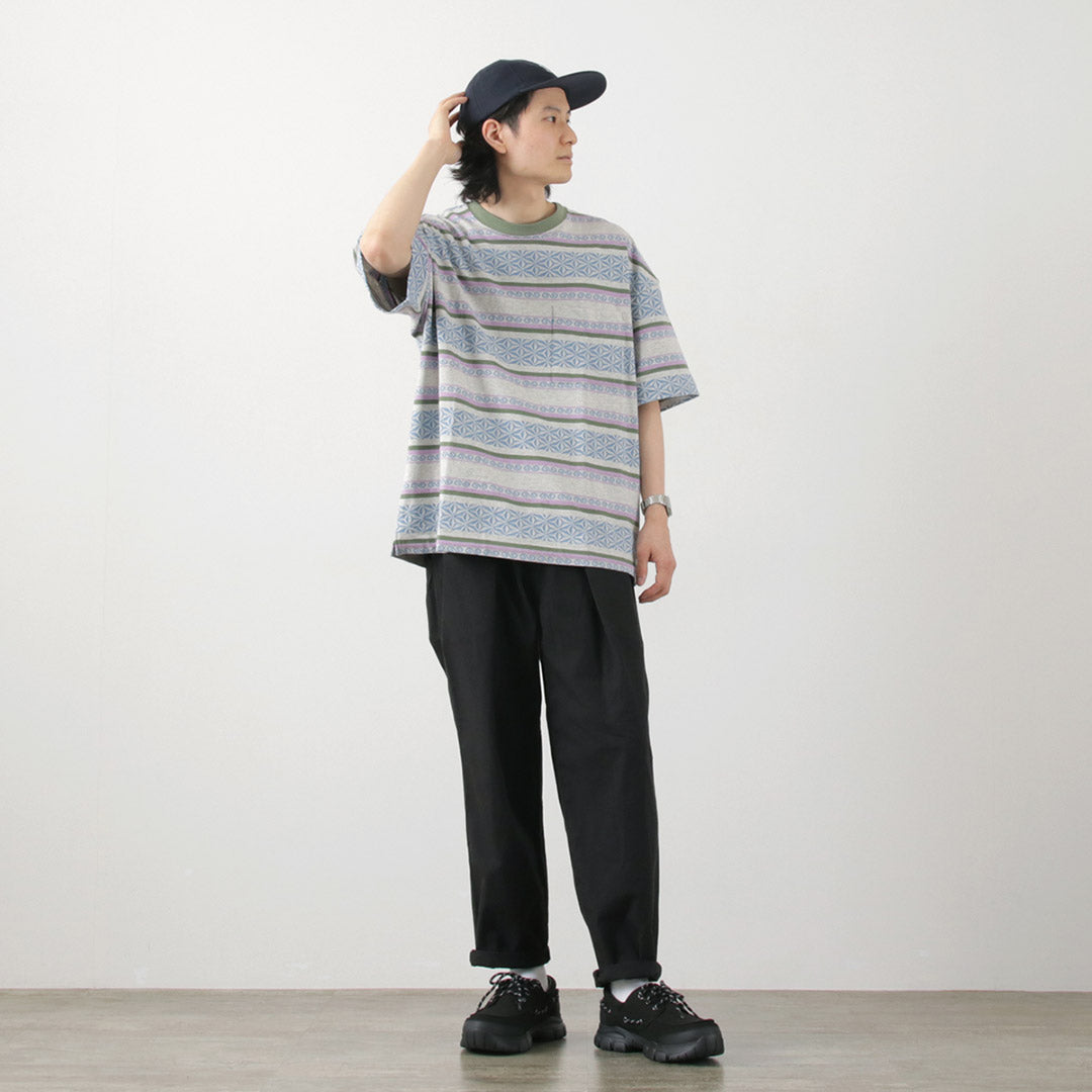 GOHEMP / WIDE SLIT 티셔츠 대마 잎 Jacquard