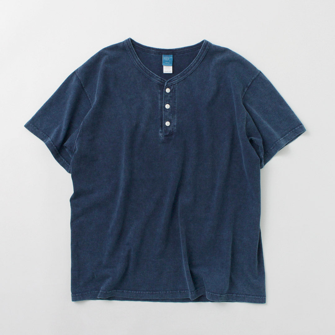 Bon T-shirt Henley sur / à manches courtes / rasage indigo