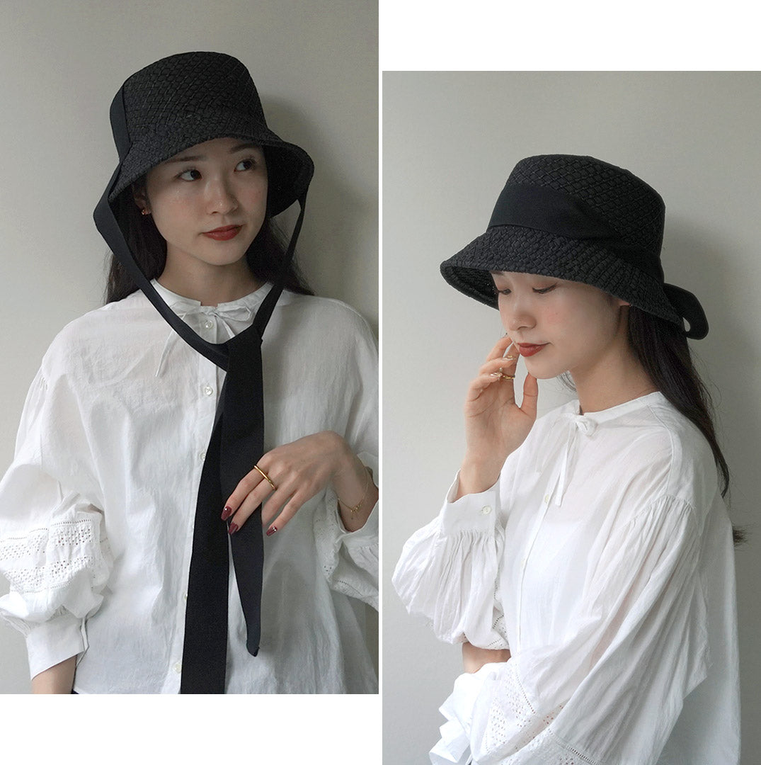 HICOSAKA / Paper Knit Bucket Ribbon Hat