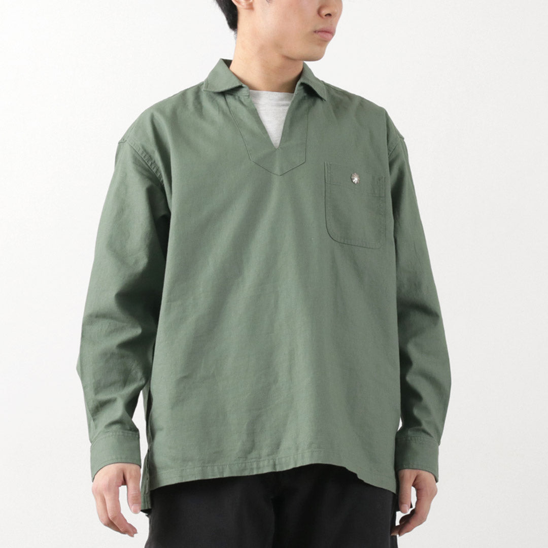 BARNS / Cotton linen skipper button works concho shirt