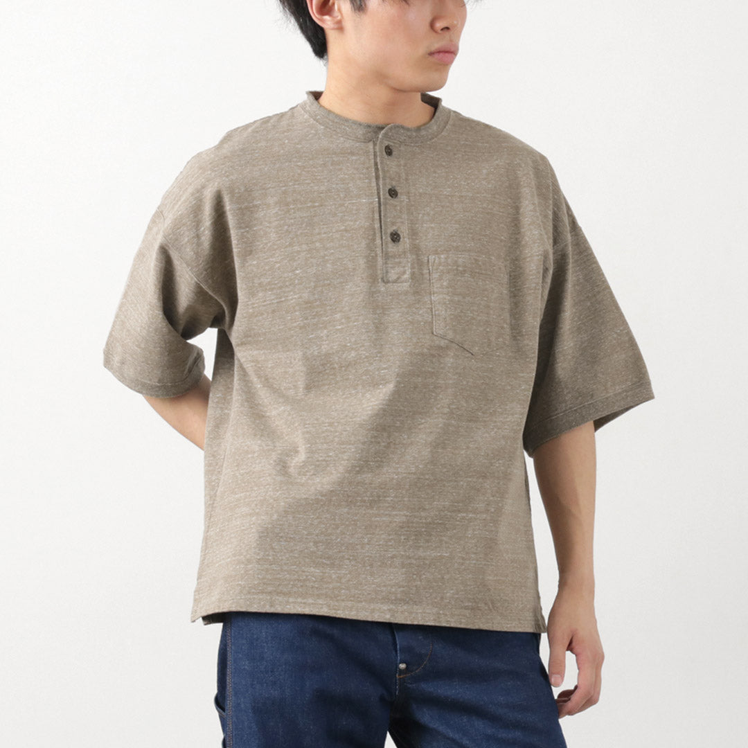 Remi Relief / Melange Jersey Camiseta de bolsillo Henley Neck de manga corta