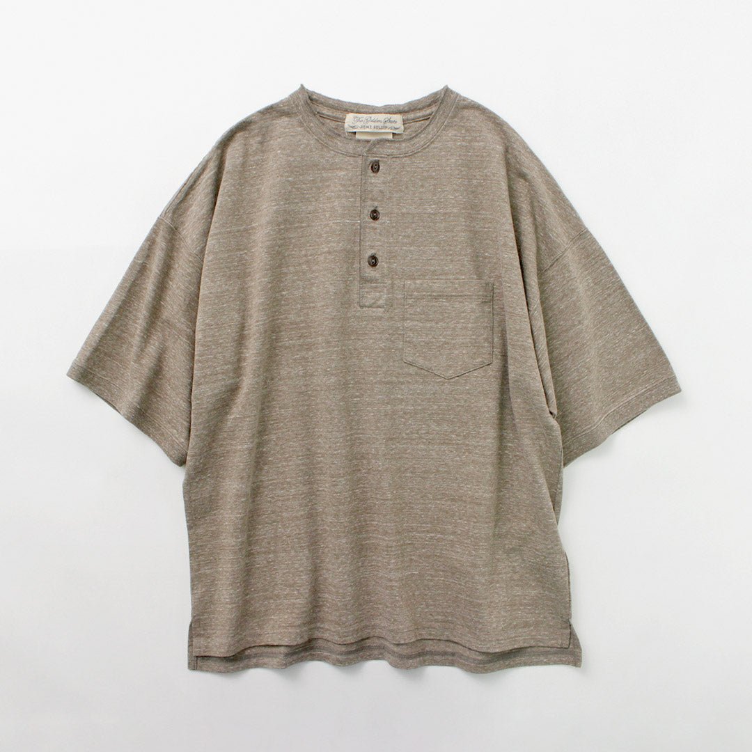 Remi 구호 / Melange Jersey 짧은 슬리브 Henley Neck Pocket 티셔츠