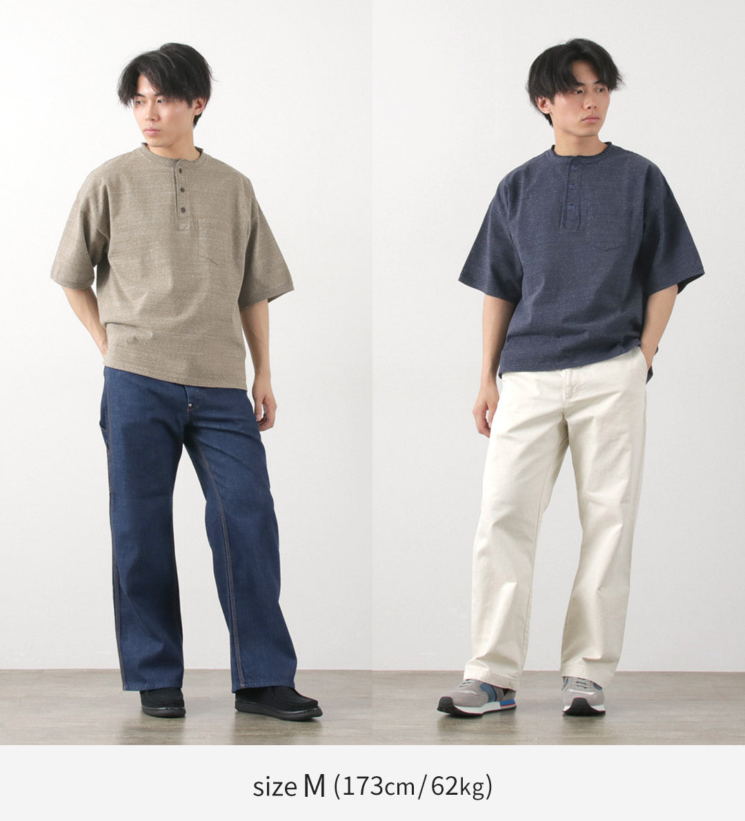 Remi 구호 / Melange Jersey 짧은 슬리브 Henley Neck Pocket 티셔츠