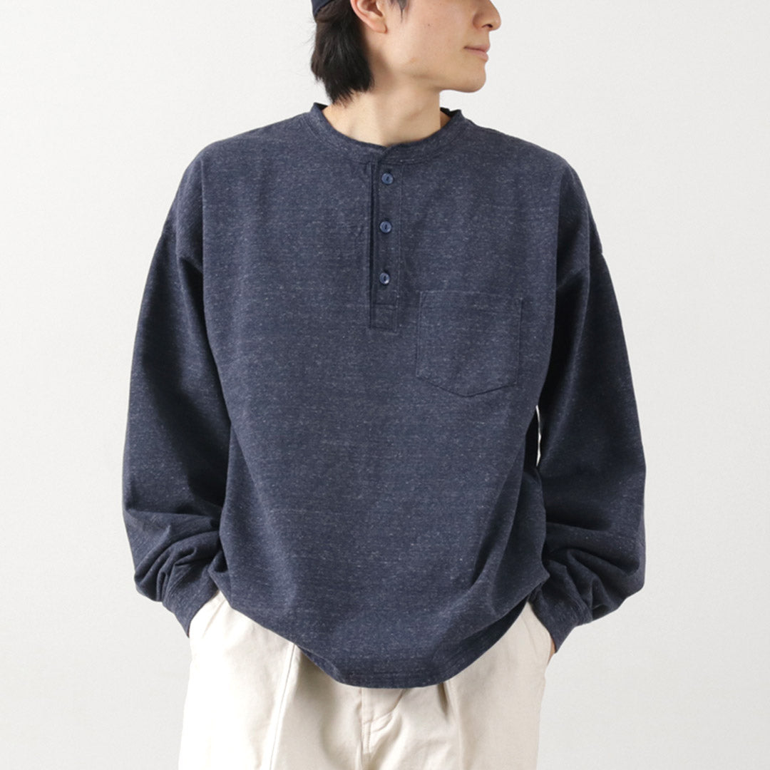 Remi 구호 / Melange Jersey Long Sleeve Henley Neck Pocket 티셔츠