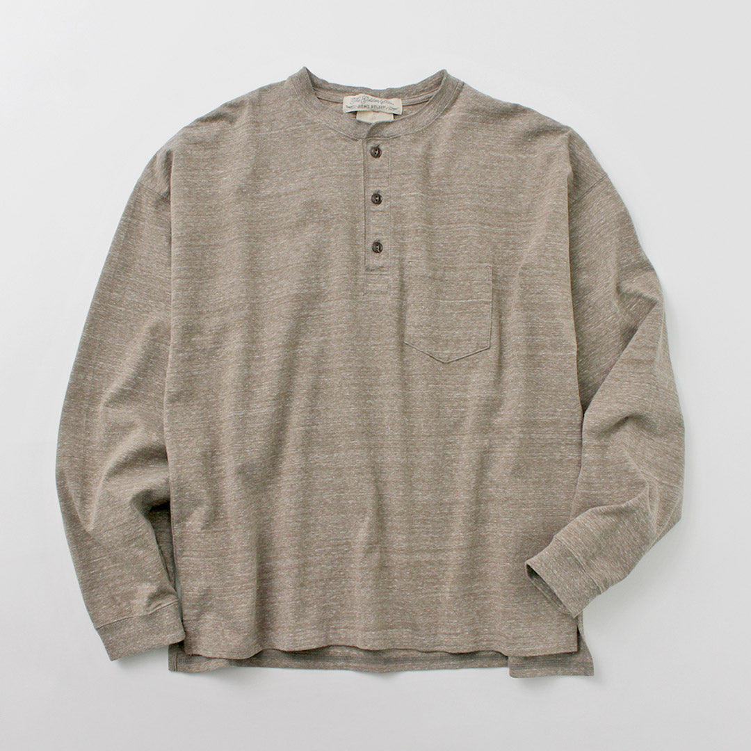 Remi 구호 / Melange Jersey Long Sleeve Henley Neck Pocket 티셔츠