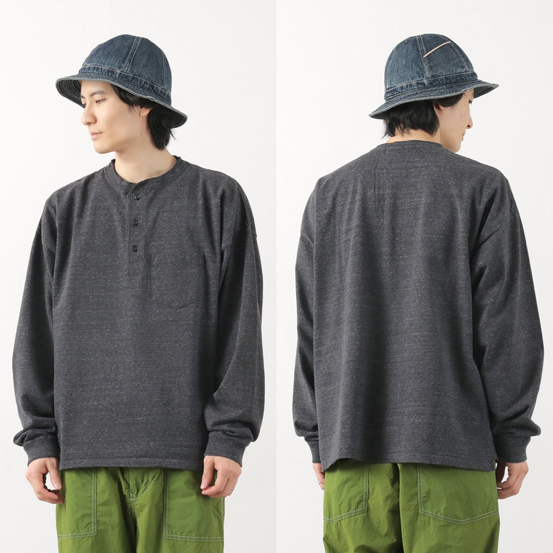 Remi Relief / Melange球衣長袖Henley Neck Pocket T卹