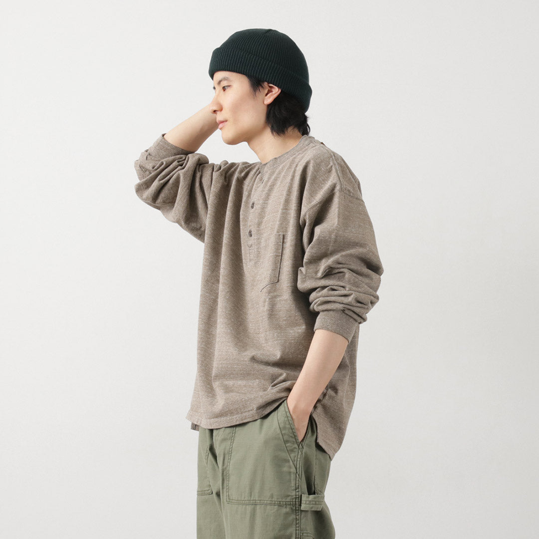 Remi Relief / Melange球衣長袖Henley Neck Pocket T卹