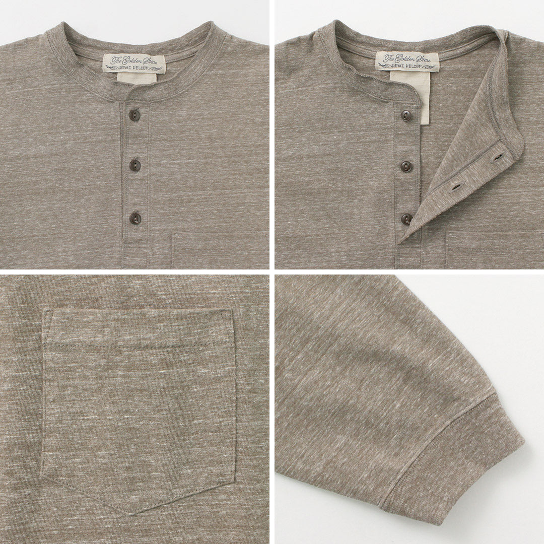 Remi 구호 / Melange Jersey Long Sleeve Henley Neck Pocket 티셔츠