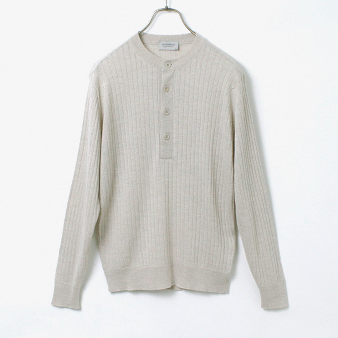 JOHN SMEDLEY / A4713 30G Henry Neck Ribbed Sweater