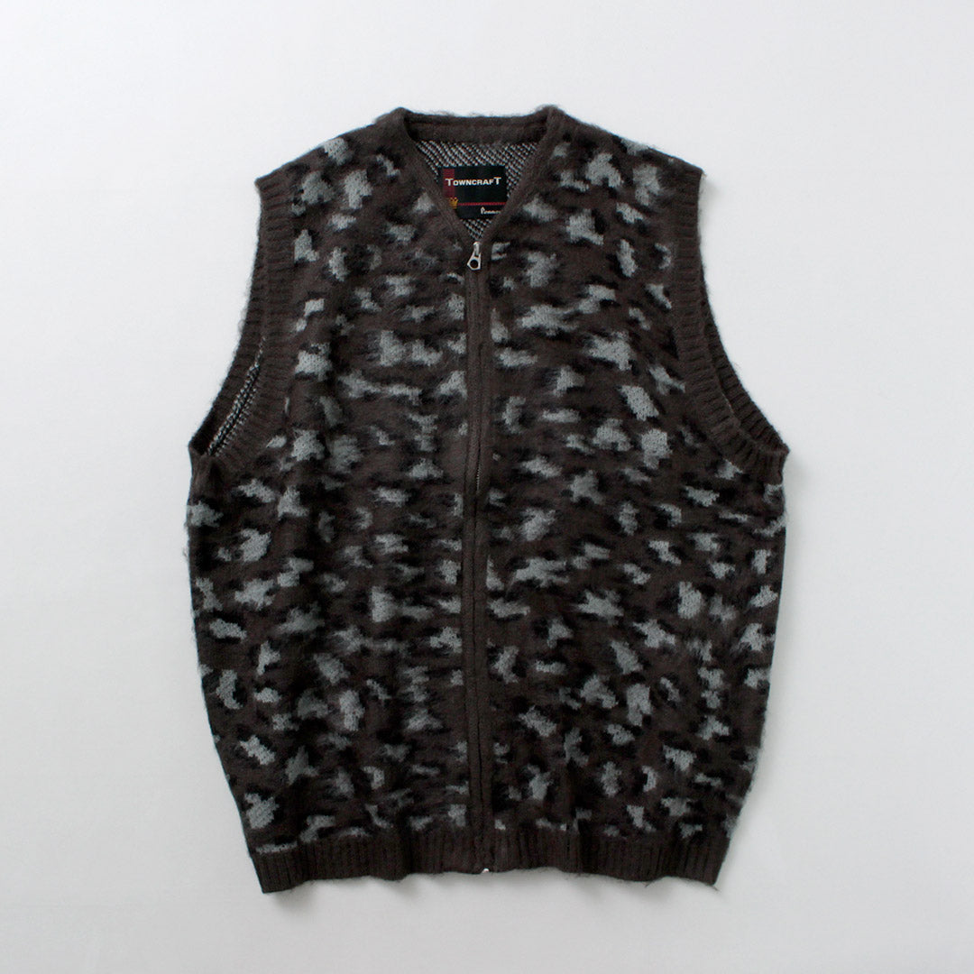 TOWN CRAFT / Shaggy Vintage Pattern Zipped Vest