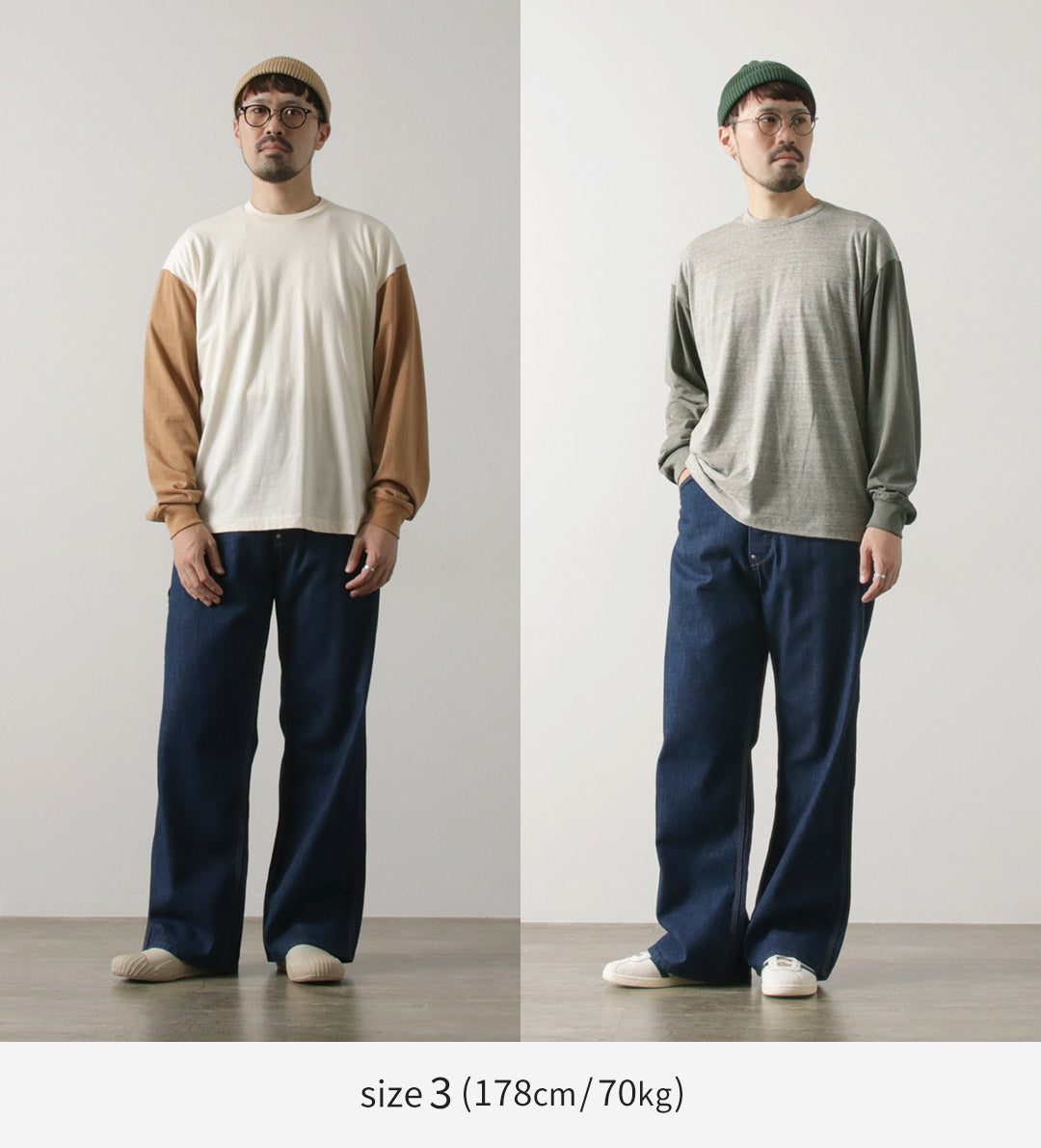 UNDYED / Long Sleeve Combi T-Shirt Colored Organic Cotton