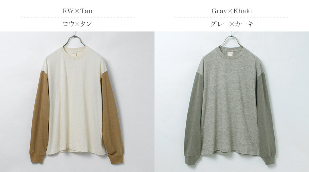 UNDYED / Long Sleeve Combi T-Shirt Colored Organic Cotton