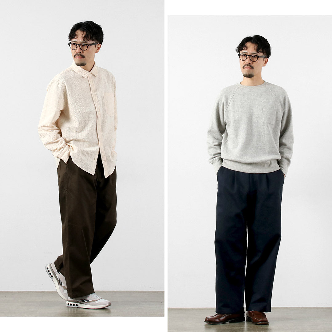 RE MADE IN TOKYO JAPAN / 棉质硬斜纹布折叠阔腿裤