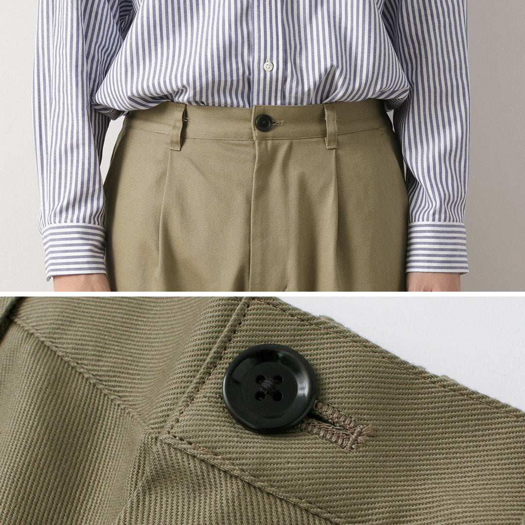 RE MADE IN TOKYO JAPAN / 棉质硬斜纹布折叠阔腿裤