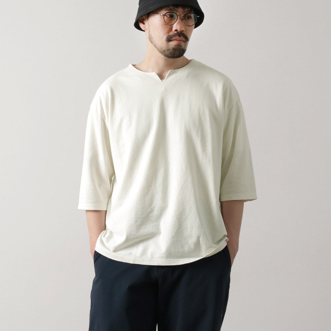 ROCOCO / Linen Cotton Key Neck T-Shirt