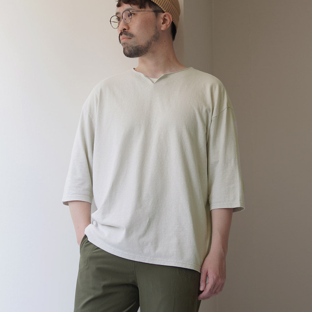 ROCOCO / Linen Cotton Key Neck T-Shirt