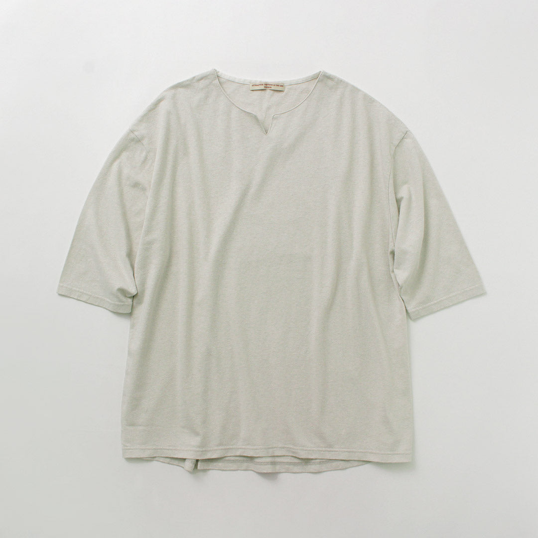 ROCOCO / Linen Cotton Key Neck T-Shirt