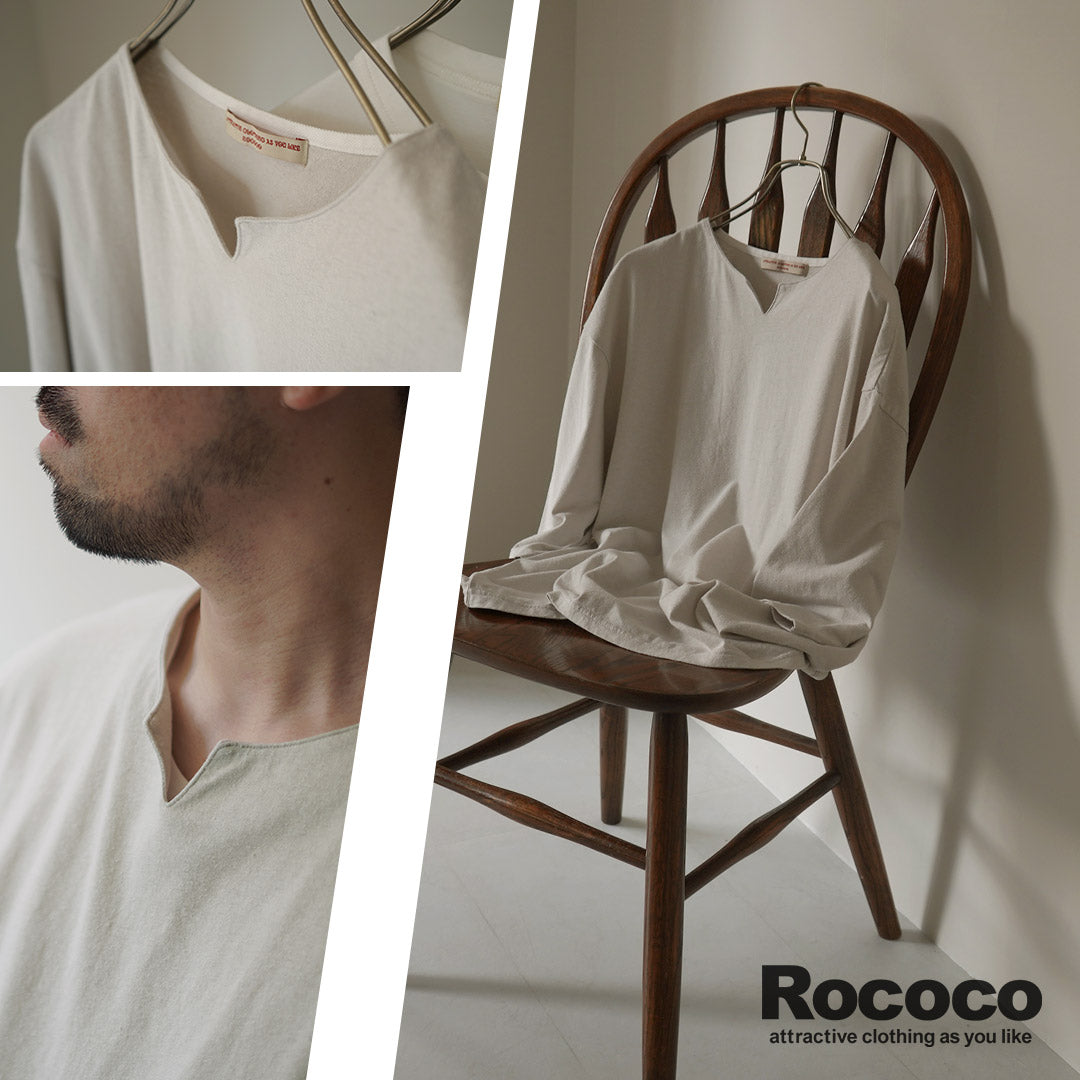 Camiseta de cuello de llave de algodón rococó / lino