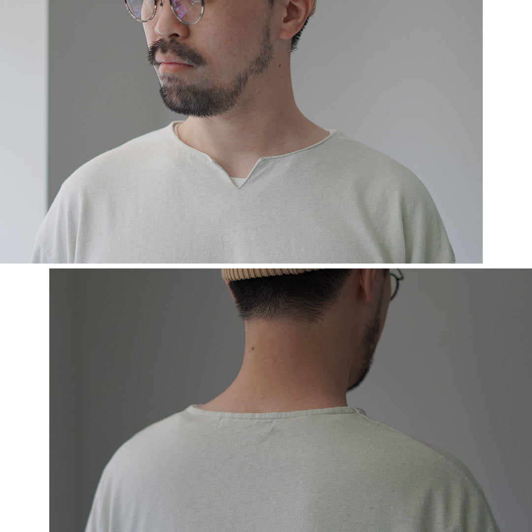 Camiseta de cuello de llave de algodón rococó / lino