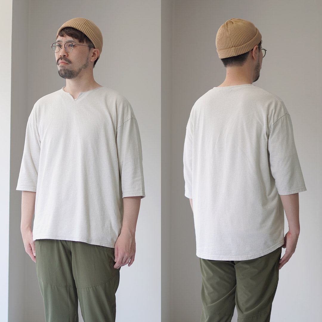 ROCOCO / Linen Cotton Key Neck T-Shirt