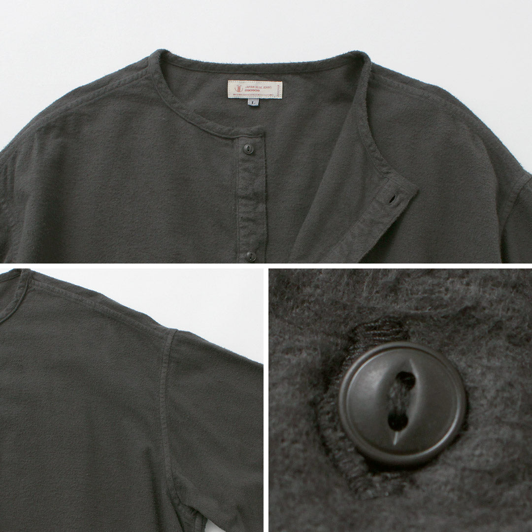 JAPAN BLUE JEANS / Brushed Cotton Flannel Sleeping Henry Neck Pullover RJB3595