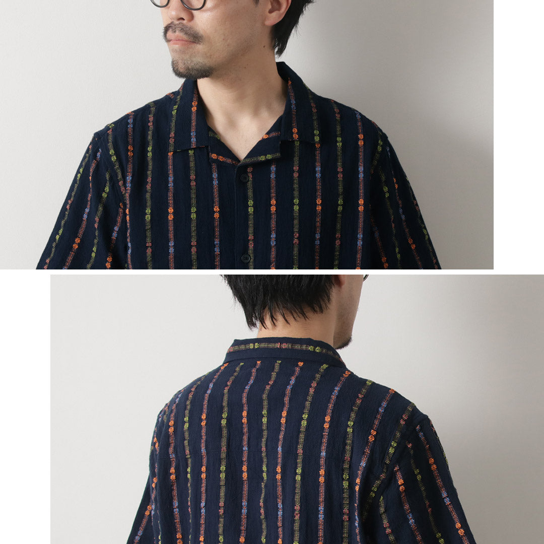 WAX LONDON / Didcot Short Sleeve Shirt Multi Loom Stripe