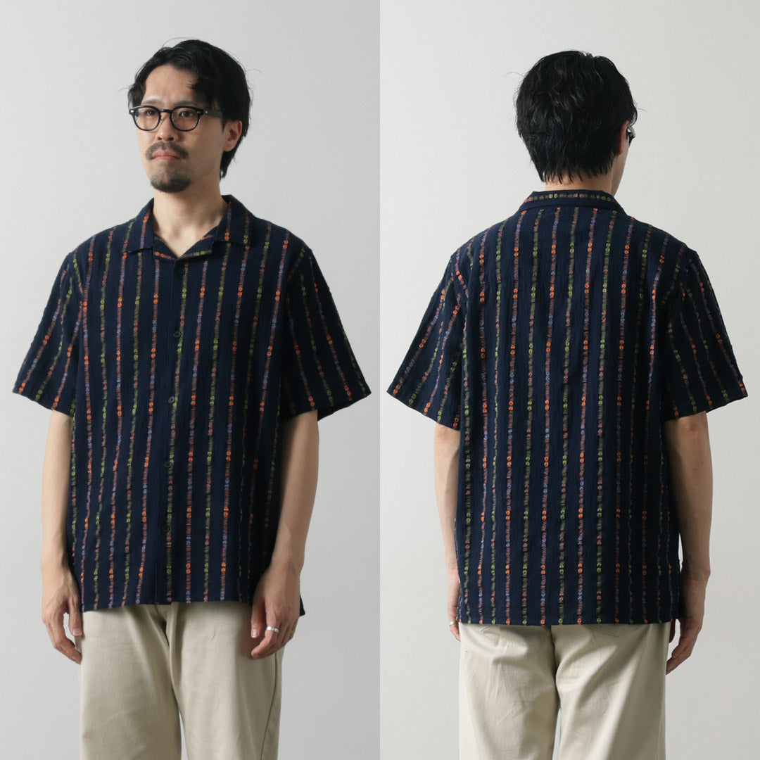 WAX LONDON / Didcot Short Sleeve Shirt Multi Loom Stripe