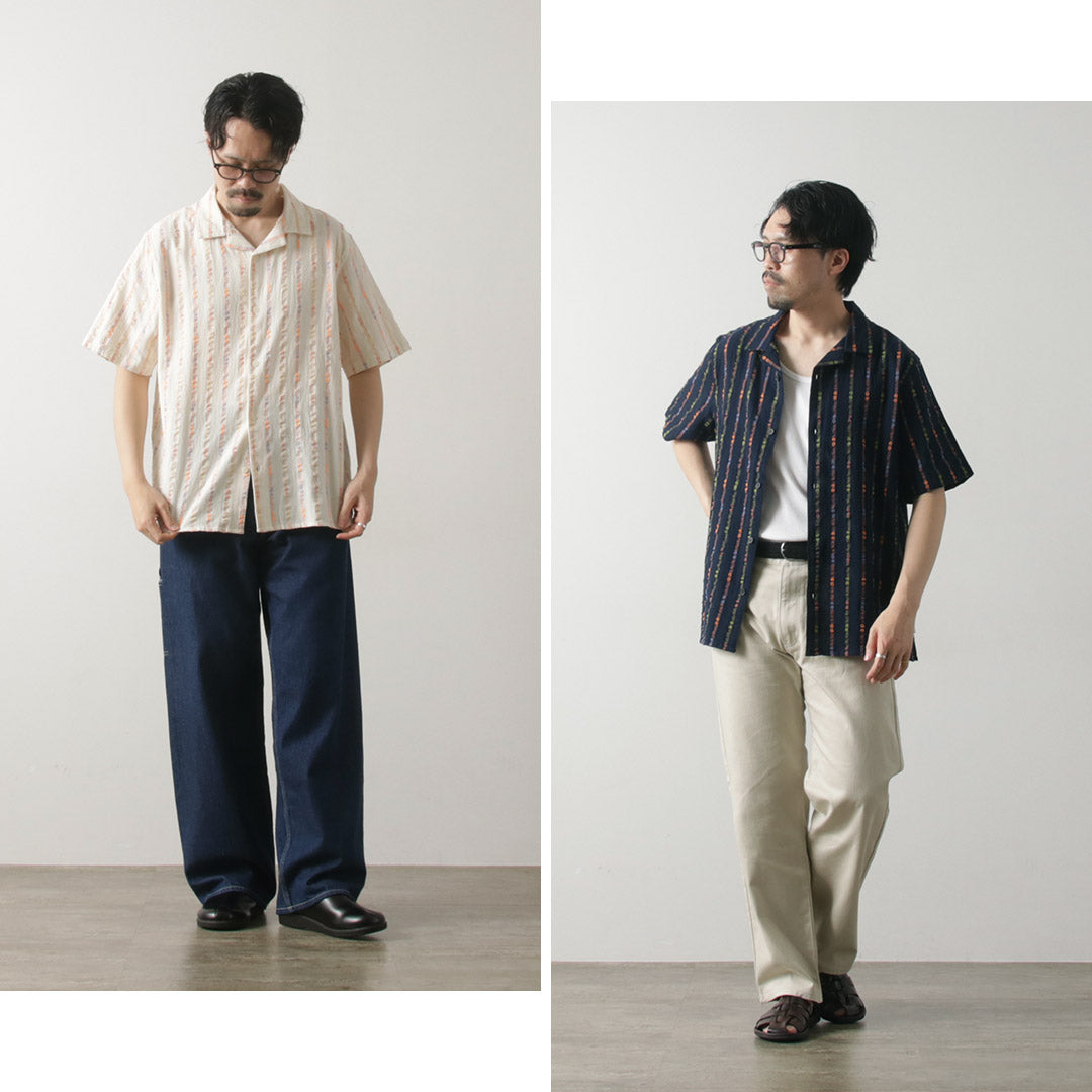 WAX LONDON / Didcot Short Sleeve Shirt Multi Loom Stripe