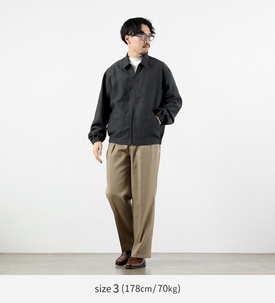 FUJITO / 亞麻羊毛熱帶拉鍊夾克衫