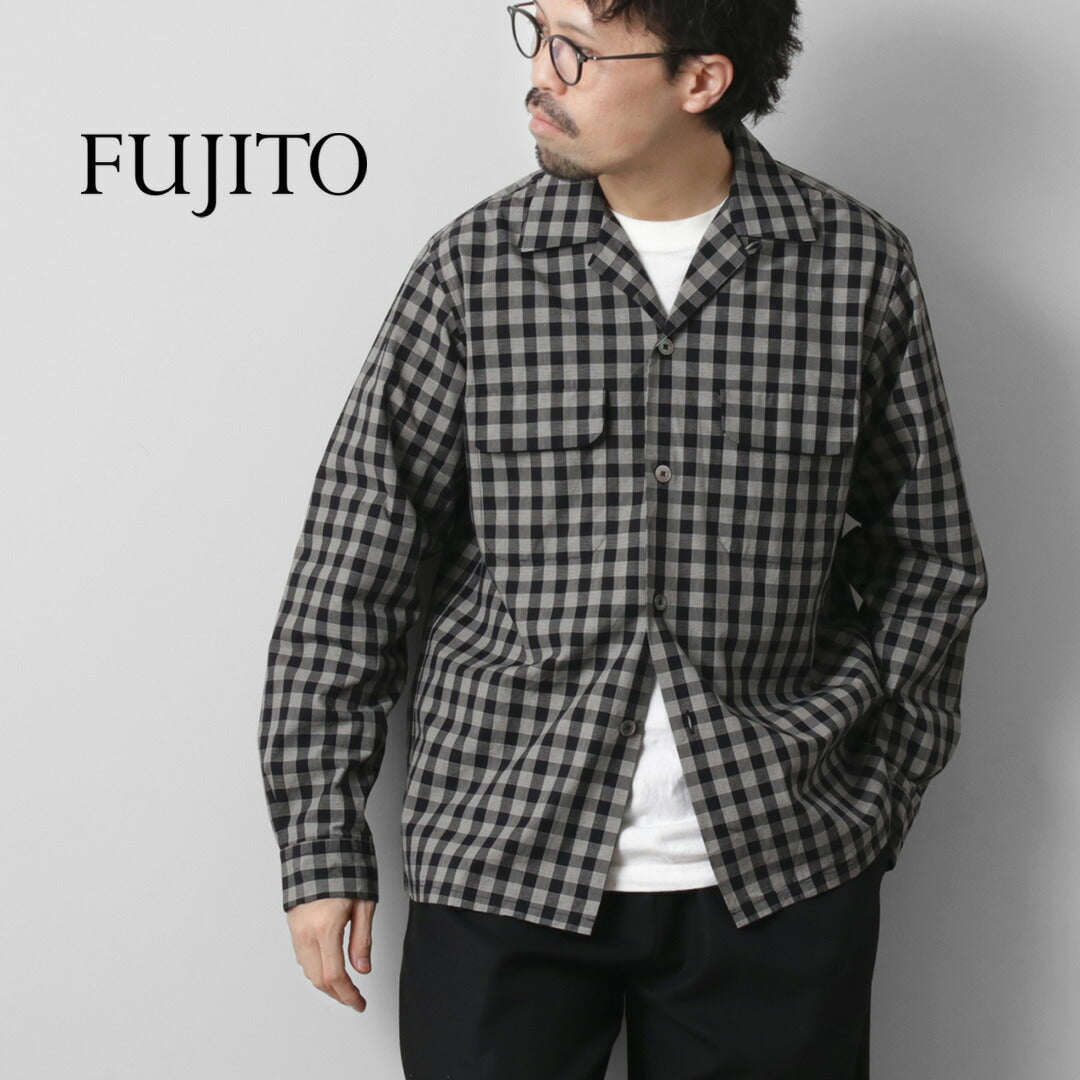 FUJITO / Monotone Plaid Open Collar Shirt