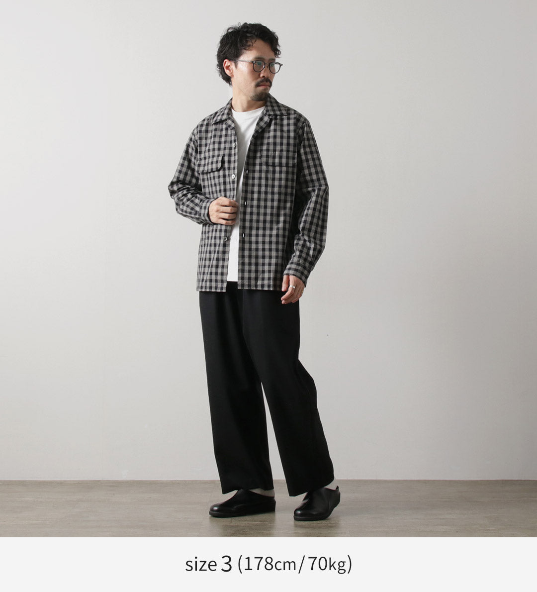 FUJITO / Monotone Plaid Open Collar Shirt