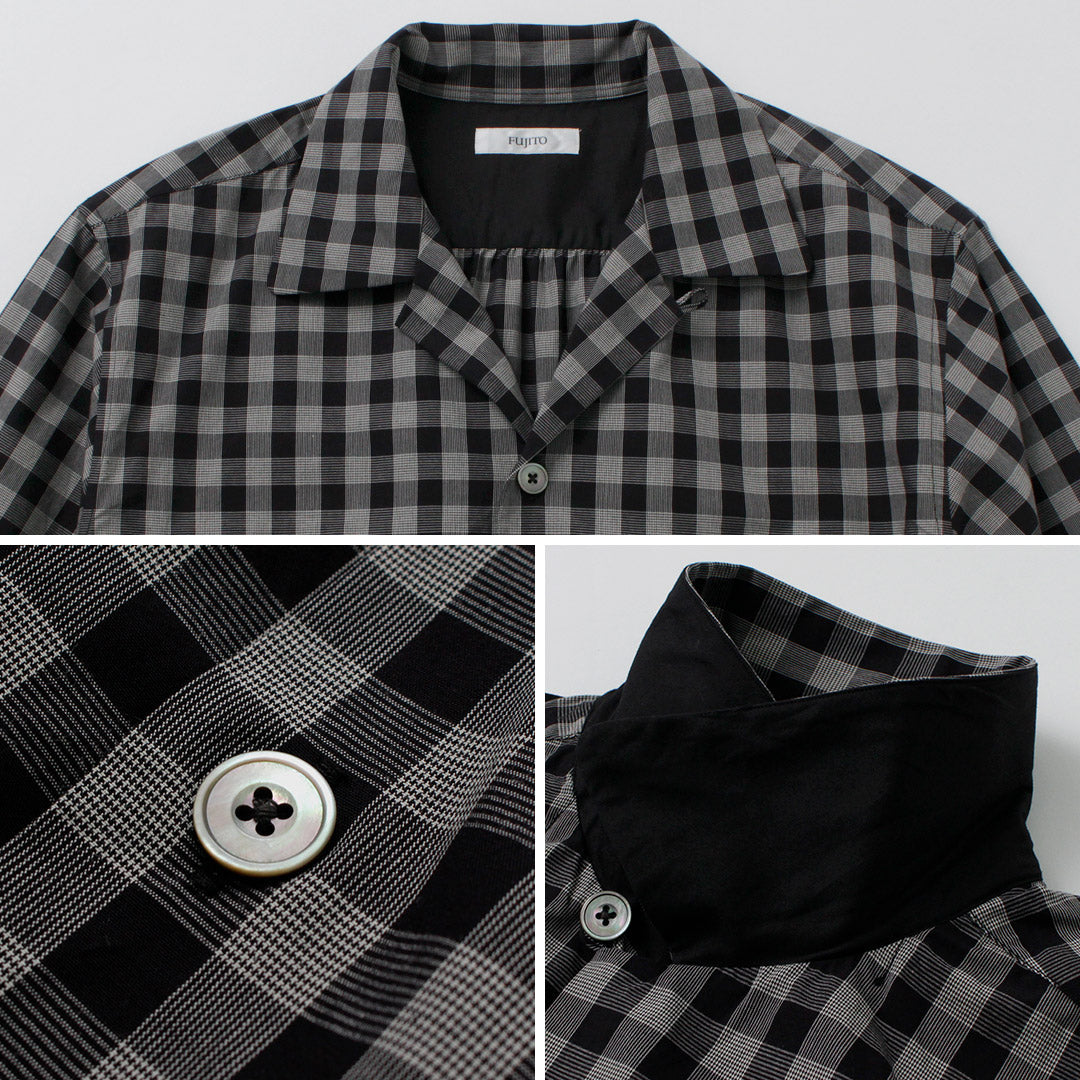 FUJITO / Monotone Plaid Open Collar Shirt