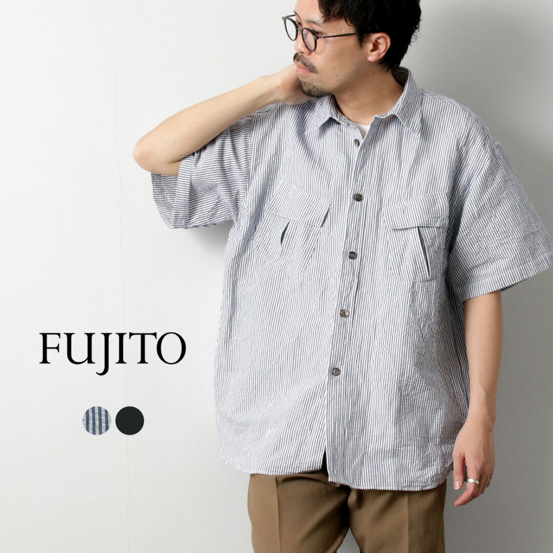 FUJITO / Linen Cotton Seersucker Fatigue Shirt