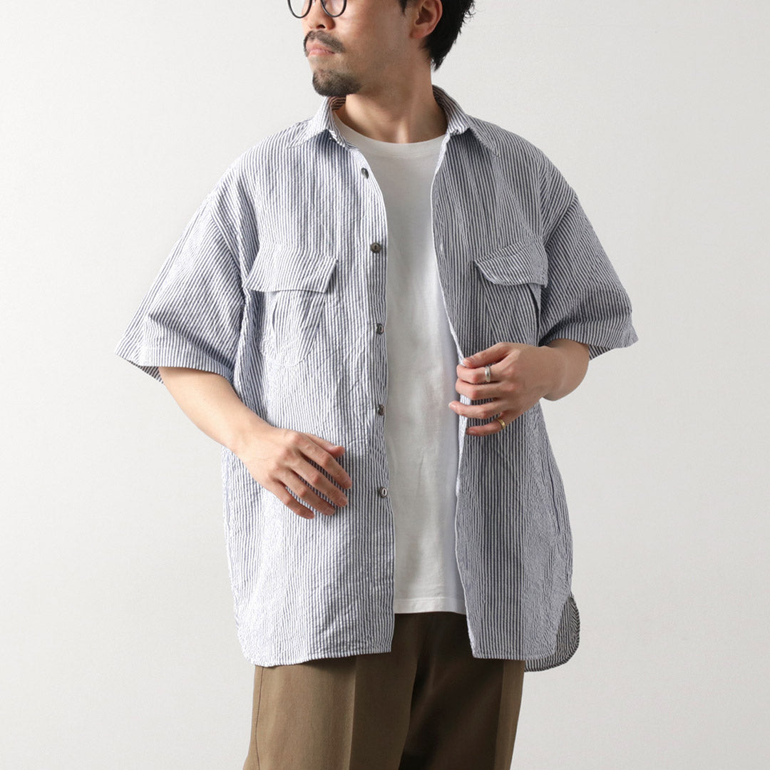 FUJITO / Linen Cotton Seersucker Fatigue Shirt