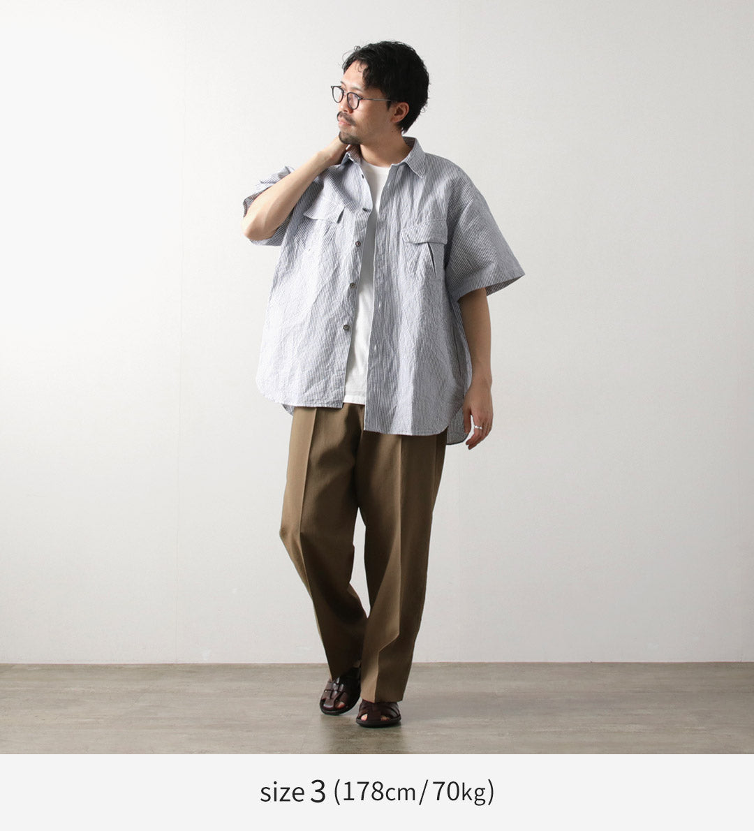 FUJITO / Linen Cotton Seersucker Fatigue Shirt