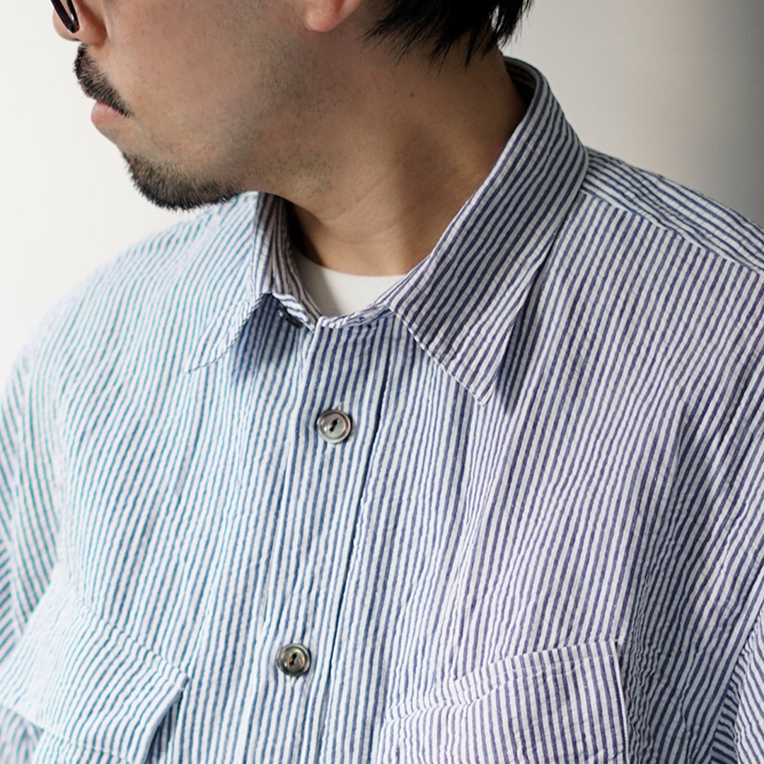 FUJITO / Linen Cotton Seersucker Fatigue Shirt