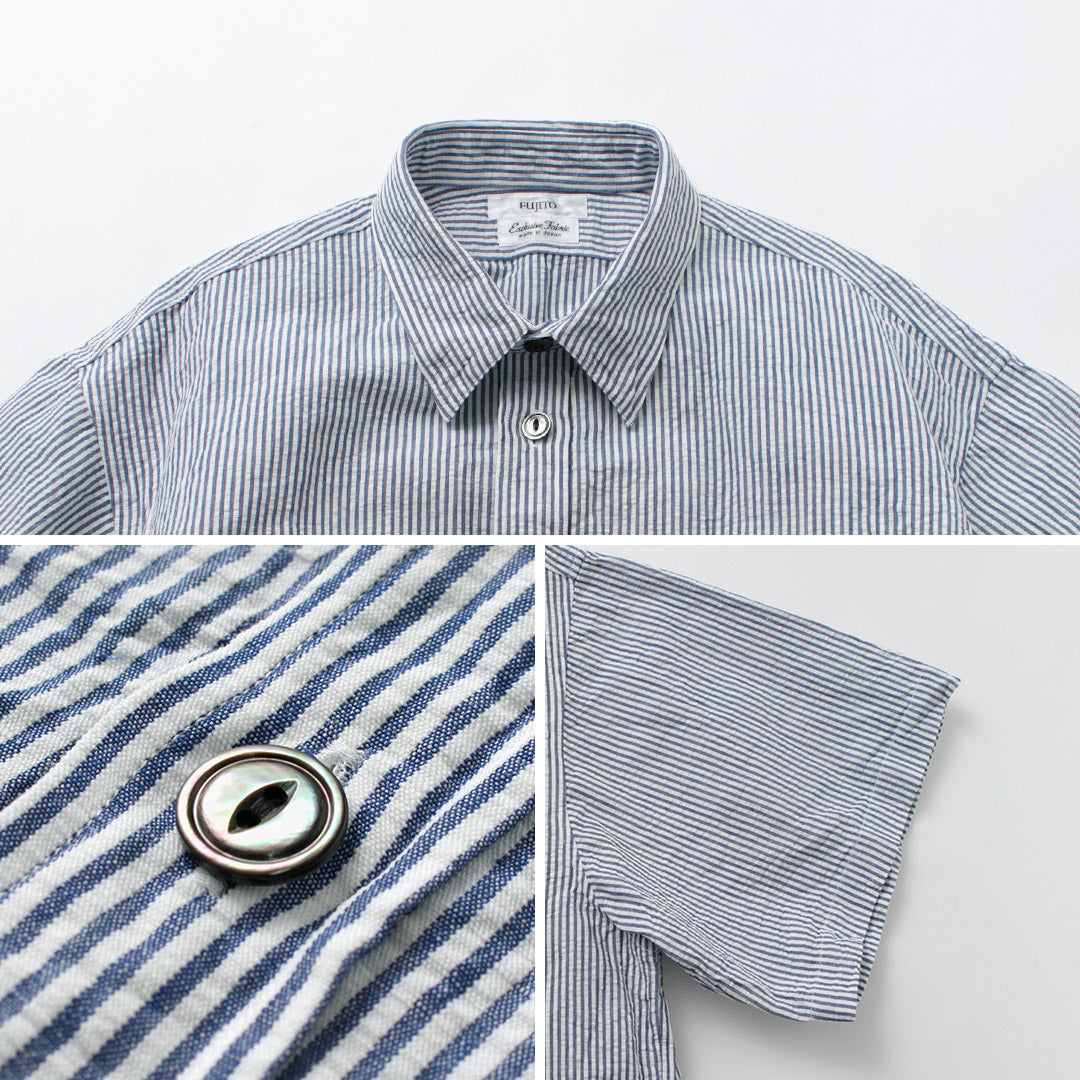 FUJITO / Linen Cotton Seersucker Fatigue Shirt