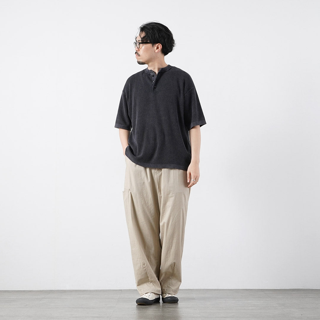HEALTHKNIT / Henley Neck Short Sleeve Knit T-Shirt 2026 Model