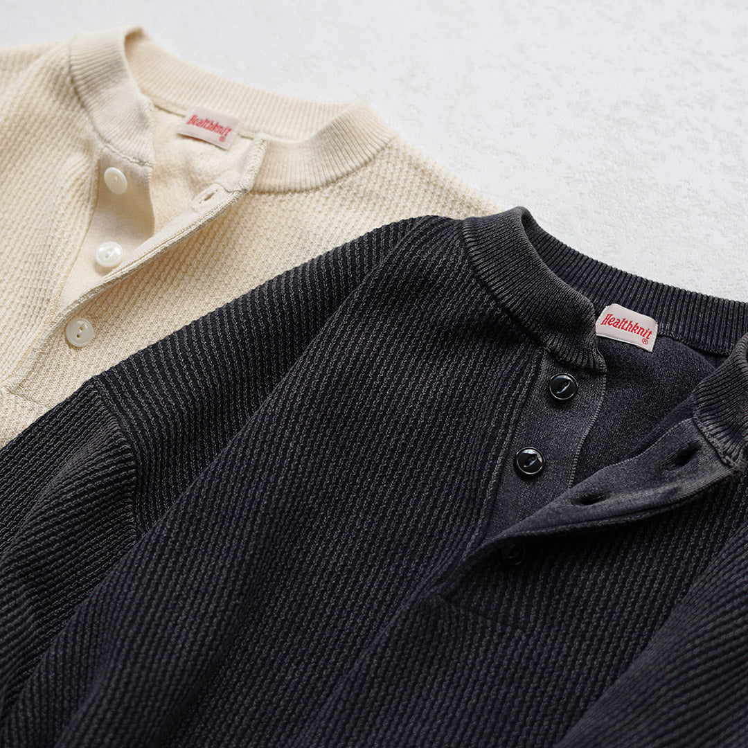 HEALTHKNIT / Henley Neck Short Sleeve Knit T-Shirt 2026 Model