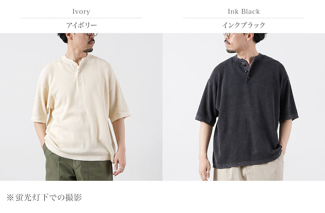HEALTHKNIT / Henley Neck Short Sleeve Knit T-Shirt 2026 Model